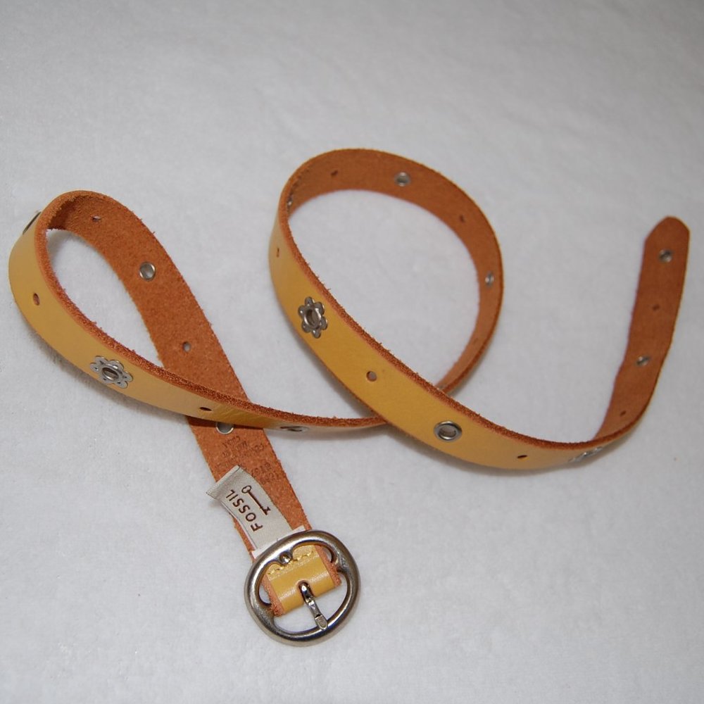 Fossil Genuine Leather Belt, SIze S (36"-37"), Mustard Yellow